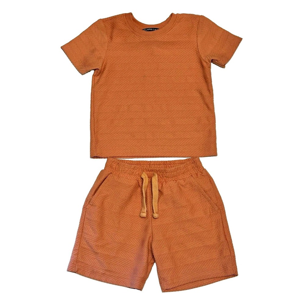 Zudio Toddler Boys 2PC Set Rust Terracotta Textured Shirt Shorts 18-24M